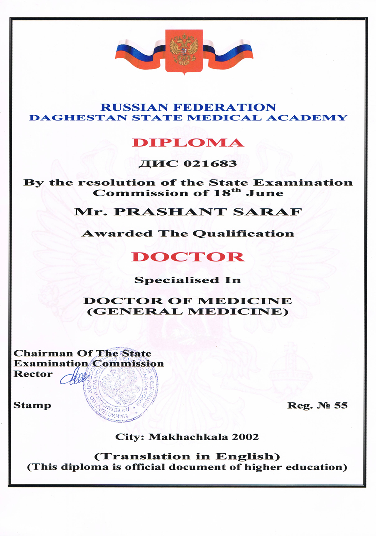 Dagestan State Medical Academy Doctor Of Medicine Prashant Saraf